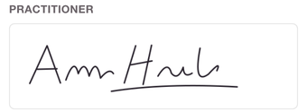 The complete practitioner signature from the signed demo consent form